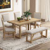 TREXM 6-Piece Retro Dining Table Set for 6, 60" Wood Kitchen Table and Chairs Set of 4 with Bench Designed Trestle Base for kitchen & Dining Room (Gray)