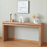64in Modern Black Wood Console Table – Elegant Entryway Table with Decorative Beaded Trim