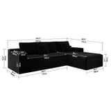 104.3*68.9"Modular sectional sofa seat,Upholstered compressed couch for living room,Bedroom,Apartment,No assembly required,2PC free combination,Plush corduroy fabric,BLACK