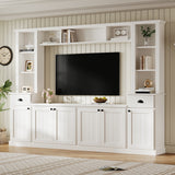 Minimalist Entertainment Wall Unit Set with Bridge for TVs Up to 75'', Ample Storage Space TV Stand with Adjustable Shelves, Modernist Large Media Console for Living Room, White (NEW SKU: SD000061AAK)