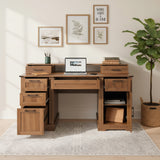 59" Farmhouse Office Desk With  Charging Station & Storage Cabinet, Barn Door Design Home Office Study Desk with File Drawer, Monitor Stand and Keyboard Tray for Office, Study, Living Room, White