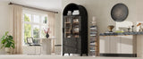 K&K 71" Tall Arched Kitchen Pantry Cabinet with 2 Large Drawers, Modern Farmhouse Kitchen Storage Cabinets with Adjustable Shelves, Glass Door, Wood Versatile Cupboard for Kitchens, Dining Room, Black