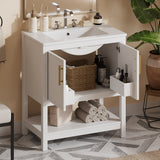 30-Inch Green Bathroom Vanity with Ceramic Sink and Versatile Storage - Ideal for Small Bathrooms
