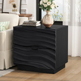 Solid Wood Nightstands Set of 2, Bedside Table with 2 Drawers, No Handles, Sofa End Table for Living Room, Bedrooms,Black