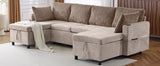1113.4" Sectional Sofa Pull-out Sofa Bed Versatile Sofa Sleeper with Large Storage Space, Two USB Ports and Two Cup Holders for Living Room(Old SKU:N719S001660D), Brown