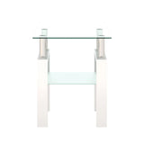 1-Piece Modern Tempered Glass Tea Table Coffee Table End Table, Square Table for Living Room, Transparent/White