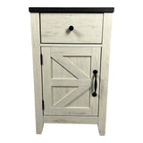 Farmhouse End Table with Charging Station,Night Stand with Barn Door and Drawer, Storage for Bedroom Living Room ,Bedside Table,  Bedside Table Brown+white color