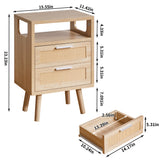 Set of 2 with 2 Drawers, 15.4" Modern Storage Bedside Table with  Handles, Wooden End Table for Bedroom,Natural Wood