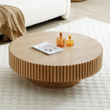 31.49'' Round Wood Coffee Table for Living Room, Modern Handcraft Drum Coffee Table, Circle Wooden Coffee Table for Small Space Apartment ASH.(Same Sku:W876P243948)