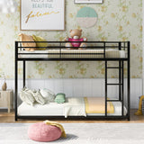 Twin over Twin Metal Bunk Bed, Low Bunk Bed with Ladder, Black(OLD SKU:WF282465AAB)