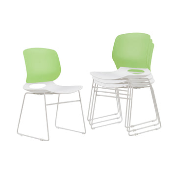 Modern stackable chair set of 4, with color combination of white and green, polypropylene seats and fiberglass reinforced backs, dimensions 18.9 x 19.7 x 34.45 inches