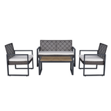4-Piece Patio Furniture Set Outdoor Balcony Porch Garden Backyard Lawn Furniture Acacia Wood Table Top, Morden Black and Light Brown