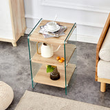 Three layer bedside cabinet.The board is made of MDF with wooden stickers, with transparent tempered glass on both side.The design is simple and elegant, with powerful storage function.Storage cabinet