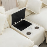 111" Sectional Sofa Chenille Upholstered Sofa with Two Removable Ottoman, Two USB Ports, Two Cup Holders and Large Storage Box for Living Room (Old SKU:SG001480AAA), Beige