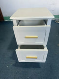 Modern  Nightstand with 2 Drawers, Bedroom Bedside Table with Gold Handles, Sturdy Wood Accent Table for Small Spaces, Living Room, Kids Room & Guest Room-Off White