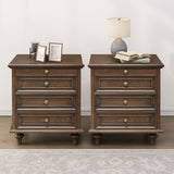 Farmhouse Nightstands Set of 2 with 4 Drawer,Wood Storage End Table with Hidden Pull-Out Shelf, Large Side Table with 4 Solid Wood Feet and Metal Handle,Easy Assembly,Walnut Brown