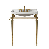 VICI 28" Bathroom Console Sink, Wall-Mounted White Ceramic Vanity Basin with 3 Pre-drilled Faucet Holes, Freestanding Stainless Steel Support Legs with Towel Bar, No Faucet & Sink Cover, Gold Color