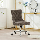A&A Furniture Office Chair,Velvet Upholstered Tufted Button Home Office Chair with Golden Metal Base,Adjustable Desk Chair Swivel Office Chair (Gray)