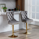 A&A Furniture,Thick Golden Swivel Velvet Barstools Adjusatble Seat Height from 27-35 Inch, Modern Upholstered Bar Stools with Backs Comfortable Tufted for Home Pub and Kitchen Island (Beige,Set of 2)