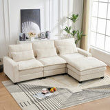 99'' Sectional Cloud Deep Seat Couch, Modern Comfy Chenille L Shaped Sectional Sofa for Living Room Set, Upholstered 4-Seats Sofa Couch with Movable Ottoman, Beige