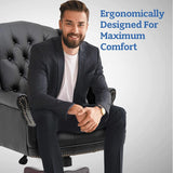 Executive Office Chair Comfortable Desk Chair - Ergonomic Design - Thick Padded Seat and Backrest - PU Leather Desk Chair with Smooth Glide Caster Wheels, 1 Pack Black