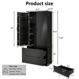 72" Modern Fluted Kitchen Pantry Cabinet with 2 Large Drawers & 8-Door Spice Rack, Freestanding Storage Organizer for Bathroom, Dining Room, Office, Entryway, Black