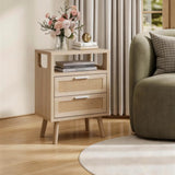 Set of 2 with 2 Drawers, 15.4" Modern Storage Bedside Table with  Handles, Wooden End Table for Bedroom,Natural Wood