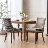 A&A Furniture,Ultra Side Dining Chair，Thickened fabric chairs with neutrally toned solid wood legs， Bronze nail head，Set of 2，Beige