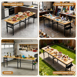 96" Adjustable Workbench with Side Pegboard, Solid Wood Top, 2000 lbs Capacity, Adjustable Height Garage Work Table with Power Outlet, Storage Box, Wheels or Leveling Feet