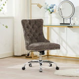 A&A Furniture Office Chair,Velvet Upholstered Tufted Button Home Office Chair with Golden Metal Base,Adjustable Desk Chair Swivel Office Chair (Gray)