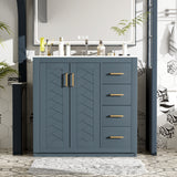 30'' Bathroom Vanity with Ceramic Sink Combo, Solid Wood Frame Bathroom Storage Cabinet, Freestanding Vanity Set with 3 Drawers& Soft Closing Doors