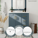 30'' Bathroom Vanity with Ceramic Sink Combo, Solid Wood Frame Bathroom Storage Cabinet, Freestanding Vanity Set with 3 Drawers& Soft Closing Doors
