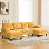 U-shaped Sectional Sofa 103.5" Chenille Fabric Couch with Dual Chaise Lounges, Storage Pockets and Armrest Pillows for Living Room, Brown