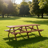 Extra Large 95-Inch Outdoor Picnic Table Set with Benches, 12-Person Wooden Patio Table with Umbrella Hole, Rustic Brown Garden Furniture for Backyard, 240cm