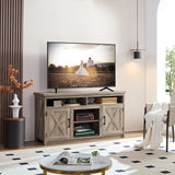 Farmhouse Barn door TV Media Stand Modern Entertainment Console for TV Up to 65" with Open and Closed Storage Space, Gray Wash, L57.87*W15.75*H30.31