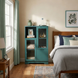 MDF painted Cabinet with Glass Doors and drawer, open storage space, Navy Blue, Bedroom, Living room