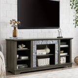 Mantel Stone TV Media Stand with with Faux Stacked Stone Surround, Modern Entertainment Console with Open Storage Space,Grey, 58.31"W*15.39"D*26.06"H