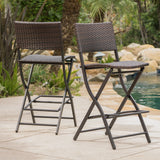 Outdoor Wicker Barstools Faux Rattan Patio Bar Stools Foldable Chair, Multibrown, Set of 2