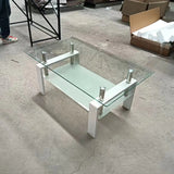 Tempered Clear Glass Coffee Table, 2-Layers Coffee Table Living Room Center Table