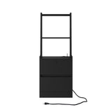 Nightstands Set of 2, with Charging Station, Smart Nightstand with Night Light, Modern Night Stand with Bookshelf, Bedside Tables with Storage Cabinet for Bedroom, Black