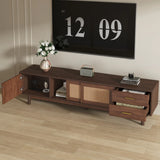 Mid Century Modern TV Stand for 80" TVs, Entertainment Center with Sliding Doors and Drawers, TV Table with Storage for Living Room, Bedroom