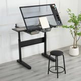 hand crank adjustable drafting table drawing desk with 2 metal drawers (BLACK)WITH STOOL