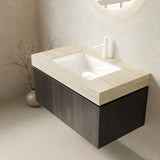 36" MURI Roma Travertine-Pattern Sintered Stone Countertop and Undermount Ceramic Basin with One Standard Pre-drilled Faucet Hole, NO Cabinet, NO Faucet and Sink Cover