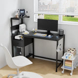 Computer Desk with Power Outlet & Storage Shelves, Study Writing Table with USB Ports Charging Station, PC Desk Workstation for Home Office, Brown