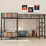 L-Shaped Twin over Twin Bunk Bed with Twin Size Loft Bed with Desk and Shelf ,Brown