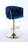 Set of 2  Bar Stools,with Chrome Footrest and Base Swivel Height Adjustable Mechanical Lifting Velvet + Golden Leg Simple Bar Stool-Navy