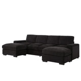 122"L Sectional Sofa Deep Seat Sofa Couch with Ottomans, Corduroy Sofa Sleeper for Living Room, Apartment, Office, Modern, Small Space, Easy Assembly(4-Seat & 2-Ottoman, Black)