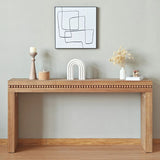 64in Modern Black Wood Console Table – Elegant Entryway Table with Decorative Beaded Trim