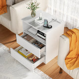 (Set of 2)End Table with Fast USB C Charging Station, Sofa Side Table with 2 Drawers, Large Storage Modern Wood Storage Cabinet for Living Room,Bedroom,Office, White