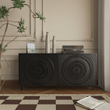 Modern Black Wood Sideboard Buffet Accent Bedroom Media Hallway Curio Kitchen Hutch Storage Cabinet Home Furniture For Dining Room,Living Room,Kitchen(BLACK)